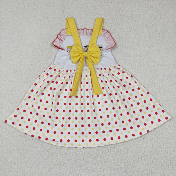 GSD0203 Girls Embroidered Cow Burger Tank Top Polka Dot Dress