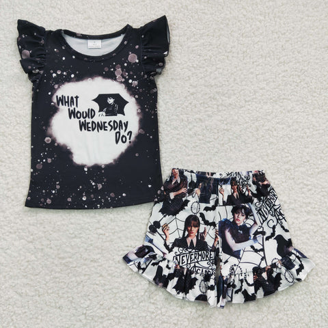 GSSO0177 Baby Girl Black Flying Sleeve Shorts Set