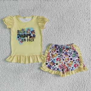C1-28 Baby Girls Lantern Sleeve Ruffles Shorts Sets